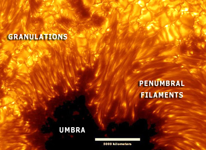 Closeup of section of a sunspot