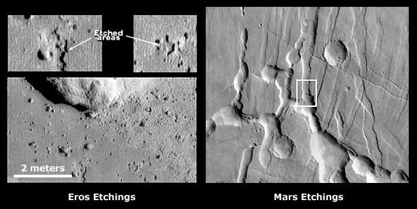 Etchings on Eros and Mars