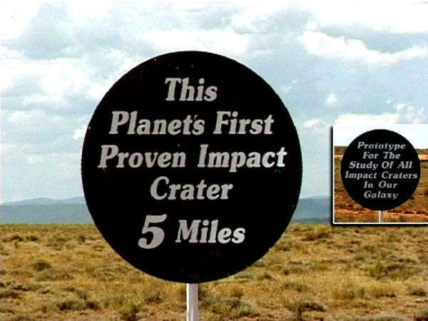 Two signs on the road to Meteor Crater, Arizona.