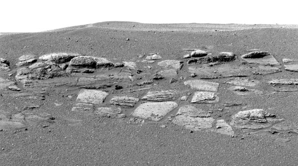 Martian rocky landscape from Opportunity