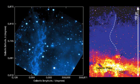 The 80 light-year long Double Helix Nebula (DHN) observed in infrared.