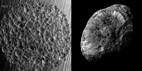 The surface of Hyperion compared to an electrically machined surface