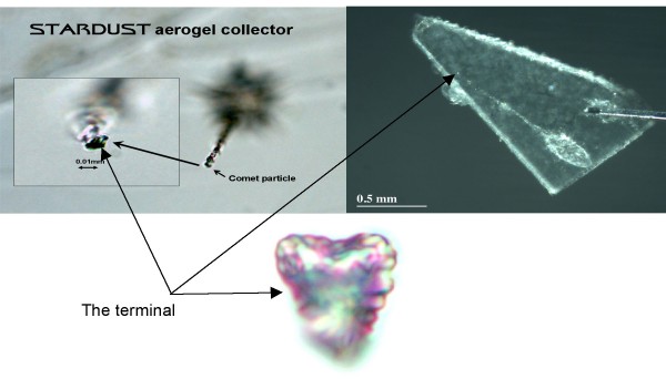 From the Stardust mission, a heart-shaped comet particle extracted from aerogel.